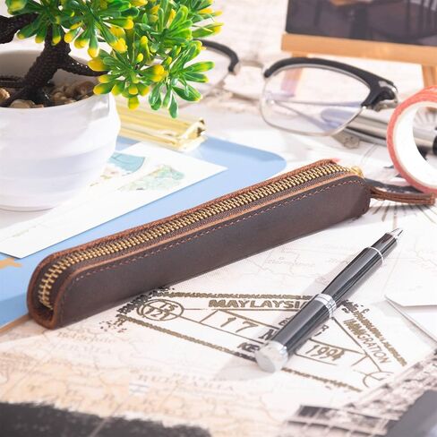 Retro Crazy Horse Leature Leather Stationery Pencily Case Storage Bag box Disual Stageery Box (Green) in Kuwait