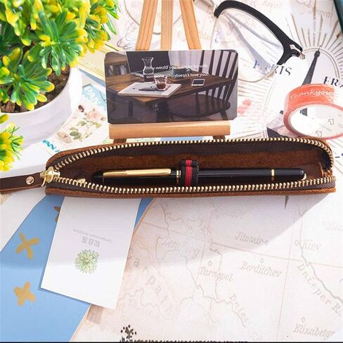 Retro Crazy Horse Leature Leather Stationery Pencily Case Storage Bag box Disual Stageery Box (Green) in Kuwait