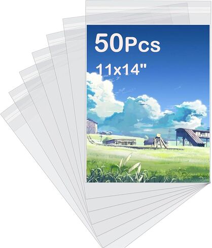 NABCTIG 50 Pack Crystal Clear Sleeves, Acid-Free Plastic Sleeves, Storage Bags for 8.5x11 Photos, Art Prints, Picture Mats, Paper and Canvas (Bag Size: 9"x11 3/7") in Kuwait