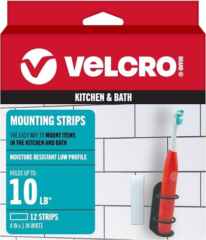 VELCRO Brand Kitchen and Bath Mounting Strips. Moisture Resistant for Hanging Shower Caddy, Shelves, Bathroom Decor. 12pk Strips. Holds 10 pounds. Easy Peel and Stick Application, White in Saudi Arabia