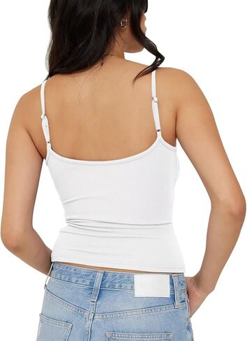 قميص نسائي قصير بياقة سكوب وحزام سباغيتي قابل للتعديل قميص بدون أكمام Y2K كامي قطع علوية مقصوصة in Kuwait