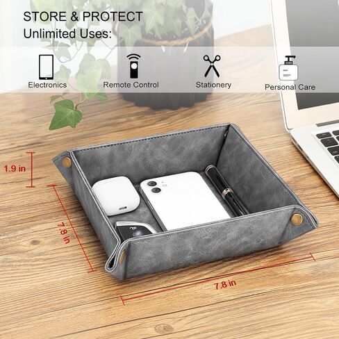 SITHON Valet Tray Desktop Storage Organizer – Premium PU Leather Catchall Tray Bedside Vanity Tray Nightstand Caddy Holder for Remote Controller, Keys, Phone, Wallet, Coin, Jewelry, Black in Kuwait