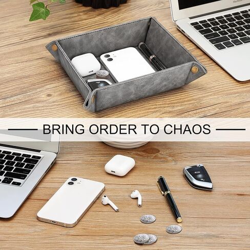 SITHON Valet Tray Desktop Storage Organizer – Premium PU Leather Catchall Tray Bedside Vanity Tray Nightstand Caddy Holder for Remote Controller, Keys, Phone, Wallet, Coin, Jewelry, Black in Kuwait