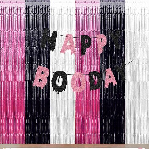 Pink Orange Party Decorations Foil Fringe Backdrop Curtain, 3 Pack | Rose Red Orange Pink Thanksgiving Tinsel Streamer, Fall Autumn Bachelorette Party Decorations in Saudi Arabia