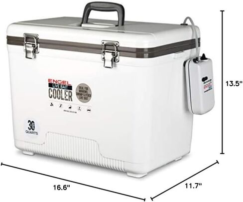 Engel 19qt Live Bait Cooler Box with 2nd Gen 2-Speed Portable Aerator Pump. Fishing Bait Station and Minnow Bucket for Shrimp, Minnows, and Other Live Bait - ENGLBC19-N in White in Kuwait