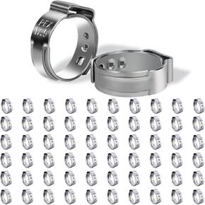 60 Pack 1/2 Inch Pex Cinch Clamp Rings, Stainless Steel PEX Crimp Ring, Single Ear Hose Clamps for PEX Tubing Pipe Fitting Connections