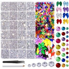 Fandamei 24000 PCS راتنجات الراتينج ، مجموعة الراين الفضية ، أحجار الراين المتساقطة لصياغة الأحجار الكريمة غير الحركية للصياغة ، وحراين واضحة للأظافر ، أقواس صغيرة للحرف اليدوية ، 2/3/3/5/6 ملم ،