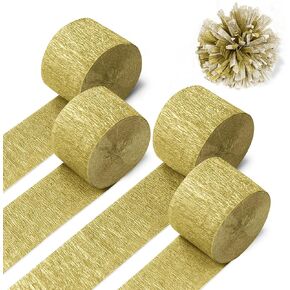 Larcenciel Gold Crepe Paper Paperers 4 Rolls 328ft و Metallic Sturners Party Decorations لعيد ميلاد عيد الميلاد العام الجديد Gedding Dame Traven
