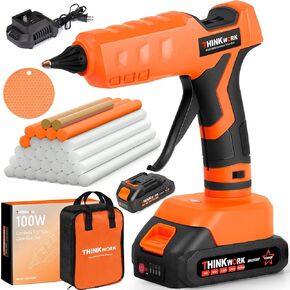 THINKWORK 20V Cordless Hot Glue Gun with 2PCS 2Ah Battery and Charger, 30 PCS Full Size Sticks, Glue Gun Kit for Kids DIY School Craft Projects and Home Repairs