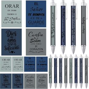 24 Pcs Spanish Christian Gifts Inspirational Bible Verse Pen Scripture Notepad to Do Note for Men Women Coworker Appreciation Gifts Birthday Graduation Office Sunday Church Supplies