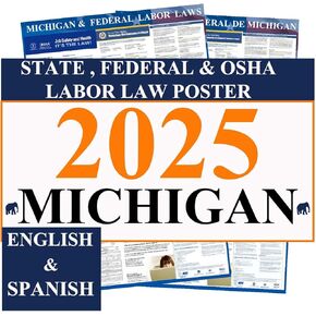 KIKIGO 2025 Michigan Labor Law Poster State, Federal, Osha Compliant 24" x 36" - All in One Required Posting -(English & Spanish Combo)