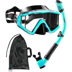 Aegend Snorkeling Gear for Adults, Dry Snorkel Set Panoramic View Enhanced Anti-Leak and Anti-Fog Technology, Adjustable Strap for Snorkeling Scuba Diving Swimming with Mesh Bag