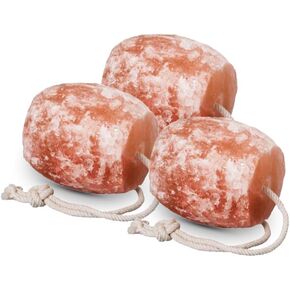 Himalayan Salt Lick 3-4 lbs - Licking Salt for Horses | Deer Salt Lick Block | Block Salt on Rope | Himalayan Licking Salt for Animals. Pack of 4
