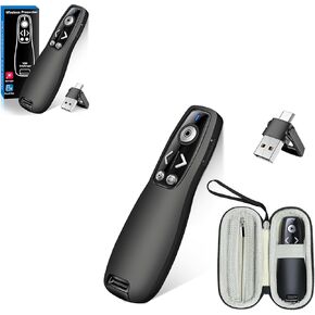 Wireless Presenter with Carry Case, Presentation Clicker with Protective Storage Bag & 2-in-1 USB Type C Presentation Clicker Wireless Presenter Remote for PowerPoint,