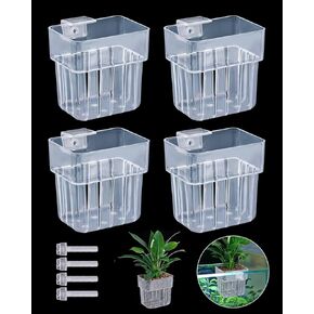 4 PCS Aquarium Plant Holder ، حامل مصنع للأسماك الصافي مع الخطاف ، وأواني كوب نبات معلقة أعلى لمياه Aquascape ملحقات الديكور