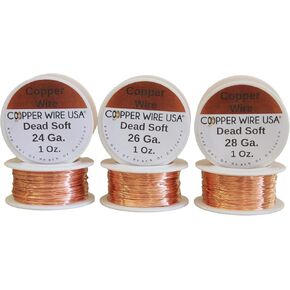 Solid Bare Copper Round Wire (Dead Soft) 99.9% Pure,Jewelry Great,Craft, Hobby,Wire (Ass 6-1 Oz Each-18,20,22,24,26,28 Ga Spool)