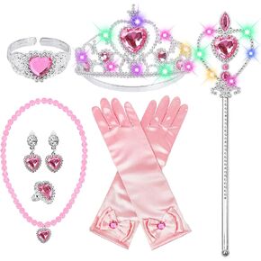 إكسسوارات الأميرة تضيء عصا ولي العهد الأميرة تيارا للفتيات الصغيرات ، 7pcs طفل صغير ملحقات سوار قلادة القلادة.