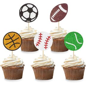 30 PCS Sports Cupcake Toppers Football Cupcake Topcake Baseball Cupcake Cupcake Topcake Soccer Ball Tennis Cake Decorations for Boys Men Pridting Sports Thief Super