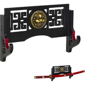 LoGest Wall Mount Sword Holder - 4 Tier Options Available - Crafted Using Wood Katana Holder - Furnished in Black With a Gold Lion’s Head - Desirable Sword Display Gift Option - Sword Holder Wall