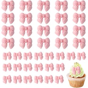 40 PCS Pink Bow Cupcake Toppers ، غير صالح للأكل ، خيارين للحجم ، الاستخدام طويل الأجل ، مناسب لزينة حفل زفاف طفل زفاف واحد وما إلى ذلك (الوردي)