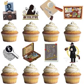 Gameza Murder Decordy Mystery Party Decor ، 40pcs repperive theme cupcake toppers decorations ، mystery party cupcake تختار اللوازم