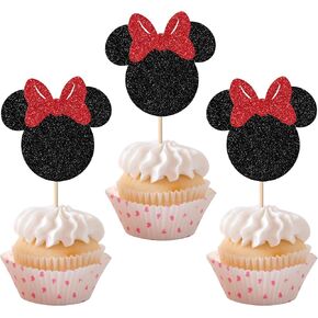 36 حزمة Mini Mouse Mouse مستوحاة من الأقطار العليا اللامعة اللمعان Mouse Birthday Cupcake مع القوس للاستحمام الطفل أطفال عيد ميلاد ديكورات الكعكة اللوازم الذهب Rosegold Pink