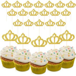 24 Pack Princess Cupcake Toppers Cake Toppers Gold Crown Glitter Queen Cupcake.