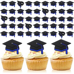 Chunful 48 قطعة Capcake Capcake Rings Grad Cake Toppers Congrats Cap Cupcake Supplies for Terguation موضوع الحفلة الديكور (الذهب)