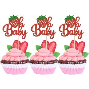 Gyufise 24pcs Strawberry Oh Baby Cupcake Topcake Topcake Glitter Fruit موضوعًا