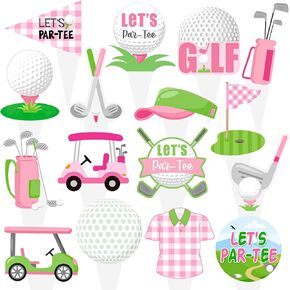 Golf Party Cupcake Topcake Toppers Pink Golf Birthday Cake Decorations 48pcs Let's Par-tee Golf Golf Topcake Topcake Golf Party Supplies for Girls Golf Ball Carts