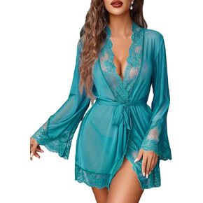 Avidlove Women Lace Kimono Robe Babydoll Sexy Lingerie Mesh Chemise Nightgown Cover Up