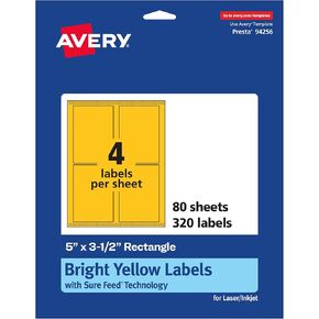ملصقات مستطيل Avery القابلة للطباعة مع تقنية التغذية المؤكدة ، 5 "× 3-1/2" ، ملصقات صفراء زاهية ، ليزر/حبر ، 320 إجمالي ، رائع لعلامات الشحن وملصقات التغليف