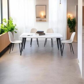 Homy Casa 5-Piece Modern Conference Room Table and Chairs Set – Minimalist Rectangular Meeting Table with Upholstered Chairs, Compact Collaboration Table for Office & Team Workspaces White
