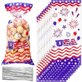 Outus 100 pcs celllo الوطنية معالجة الأكياس العمال Goodie Red Red Star Star Candy Independence يوم 4 يوليو كيس البلاستي