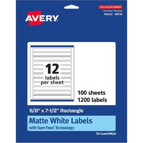 Avery Matte White Rectangle Labels مع خلاصة مؤكدة ، 5/8 "× 7.5" ، 300 علامة بيضاء ، طباعة إلى الحافة ، ملصقات ملصقات دائمة ، ليزر/نفايات الحبر قابلة للطباعة