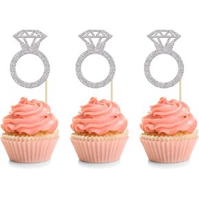 24pcs Gold Glitter Diamond Ring Dounut Topcake Cupcake يختار زينة كعكة الزفاف للزفاف دش الزفاف زخارف حفل زفاف حفلة الزفاف