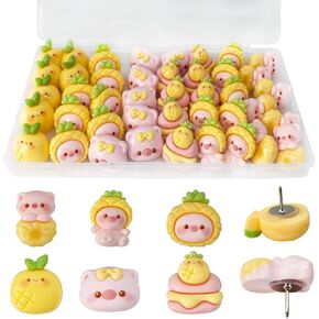 42 PCS PINK PIG PUSH PIN لطيف دبابيس دفع حيوان دبابيس زخرفية لدبابيات الدفعة للوحة الفلين لوحة صورة جدار الخريطة ميزة الجدار المنزلي （خنزير القوس）