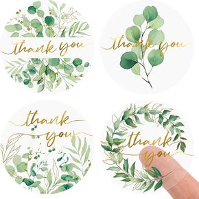 500 PCS Eucalyptus Clear Gold Foil Thanks You Stickers Roll Greenery Leaves Seal ملصقات شارات شفافة لذاتها لدش عيد ميلاد الزفاف ، 4 تصميمات