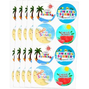 Hello Summer Stickers 2 inch Happy Summer Vacation Label for Summer Theme Party Favor,Summer Beach Pool Party Wrapping,Present Wrap Label Package Decors