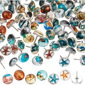PH PandaHall 100pcs 50 Styles Abstract Shell Thumb Tacks, Decorative Push Pins Half Round Iron Drawing Pins Wall Pins for Map Corkboard Bulletin Board Calendar Photo Office Home Craft Projects