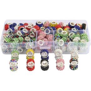 YouLuo 120Pcs European Rhinestone Beads Crystal Large Hole Charm Spacer Beads Craft Beading for DIY Bracelet Necklace Earring Jewelry Making Supplies (10 Colors Mixed)