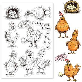 GLOBLELAND Chicken Clear Stamps Cartoon Animals Silicone Clear Stamp Seals Eggs Farm Animals Transparent Stamps for DIY Scrapbooking Cards Making Photo Album Journal