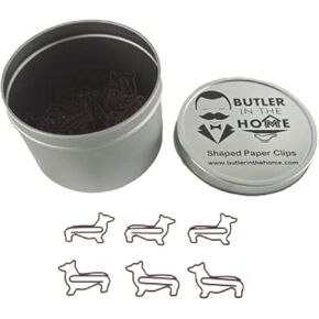 Butler in the Home 100 Count Dog Corgi Paper Paper Clips رائعة لجامعي مشبك الورق أو هدية المكتب - يأتي في الصفيح الدائري مع غطاء وصندوق هدايا - بني