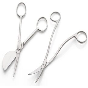 ONTAKI Pack of 2 Dual Bent Machine Embroidery Scissors with Mini Duckbill Applique Scissors For Art, Crafting, Fabric, Thread, Needlework and Embroidery