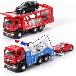 WinRayk 4pcs Tow Truck Tarys & Transport Meetcles مجموعة ، سحب شاحنات لعبة مع الضوء والصوت ، 1:50 Scale Metal Diecast Toys & 2 Mini Cars ، Boys Kids Homies Age 3 4 5 6 7 8 And