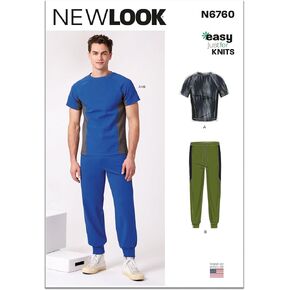 New Look Easy Men's Pullover Crewneck Knit Top and Pull-on Pants Sewing Pattern Kit, Design Code N6759, Sizes S-M-L-XL-XXL, Multicolor