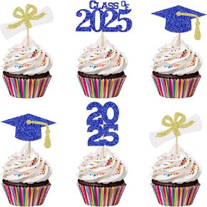 32PCS Cupcake Cupcake Toppers 2025 Red Class of 2025 Cucke Cupcake Toppers تختار 2025 لزخارف كعكة الحفلات 2025 الأحمر