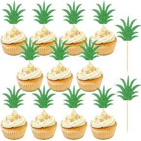 36 PCS الأناناس كب كيك أعلى القبعات ، كعكة دونات أعلى الأقطار الخضراء اللمعان الأناناس ديكورات عيد ميلاد ، زينة حفلة الأناناس ، اختيارات كب كيك لطيفة لزخارف كعكة الحفلات في هاواي الصيف