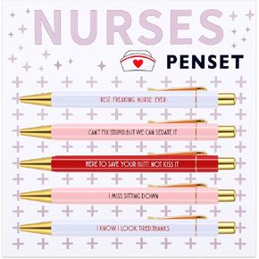 WILLBOND 6 Pcs Nurses Funny Pens Set Nurses Pens Set Funny Nurses Thank You Gift Funny Quotes Daily Pen Set Funny Coworker Office Gifts
