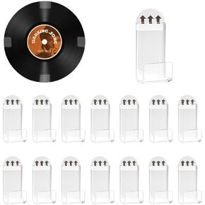 15Pcs Vinyl Record Wall Mount Display Holder No Drill, Self Adhesive Acrylic Vinyl Record Storage Hangers Shelf for Album Cover Display (Clear)